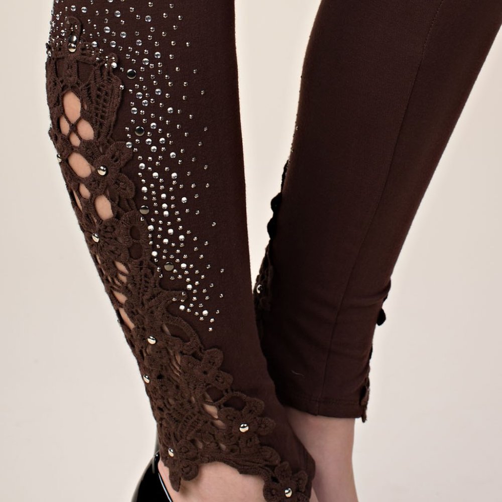 Vocal Apparel Lace leggings with stones Brown